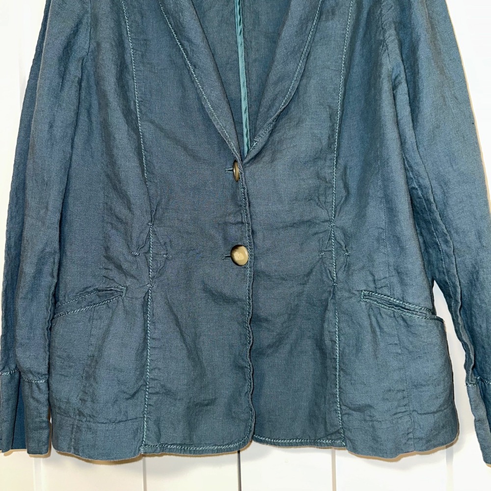 J. Jill Women's 100% Linen Blue Blazer Jacket Size L Lightweight Button Front - Picture 2 of 8